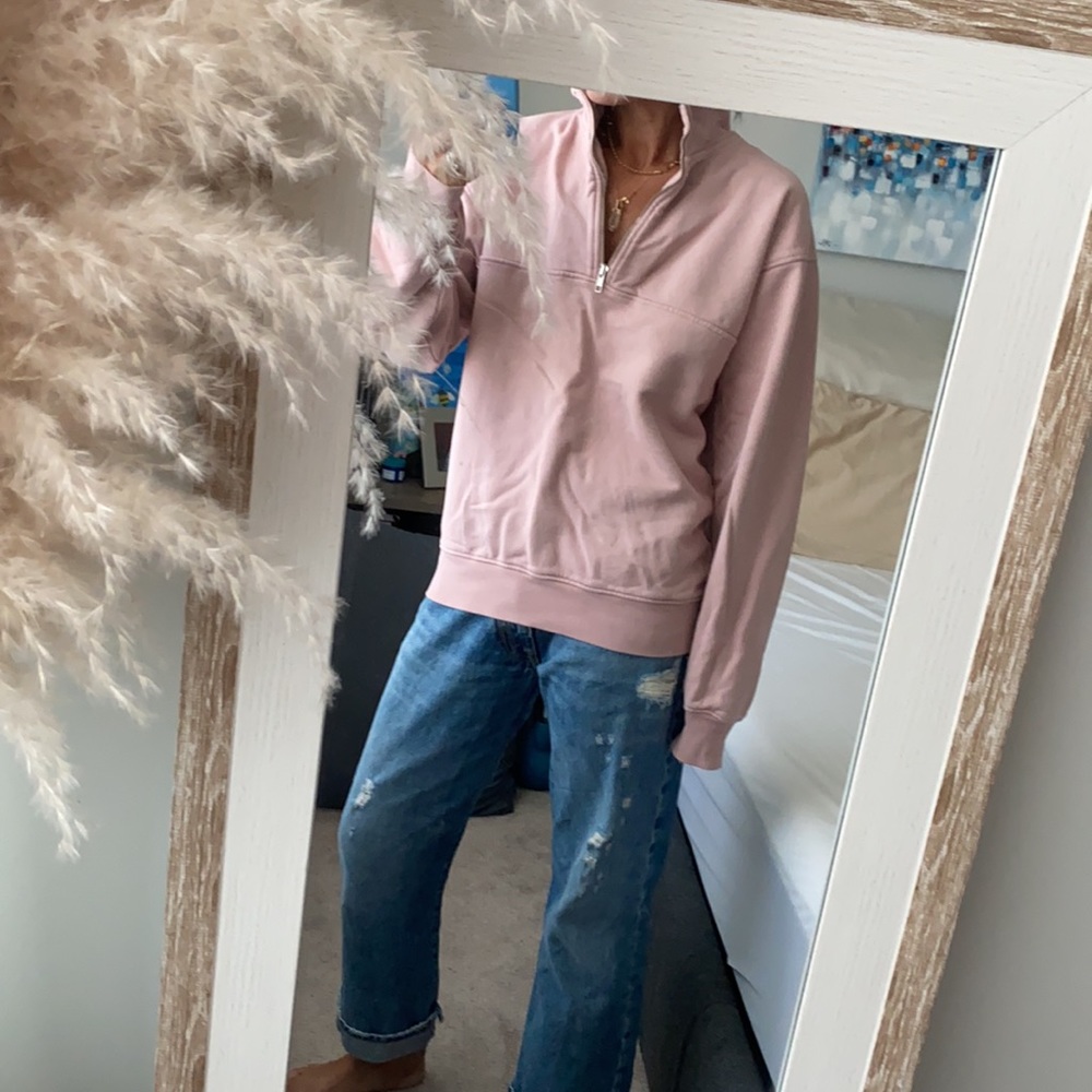 Colourful Standard cotton powder pink half zip sweatshirt